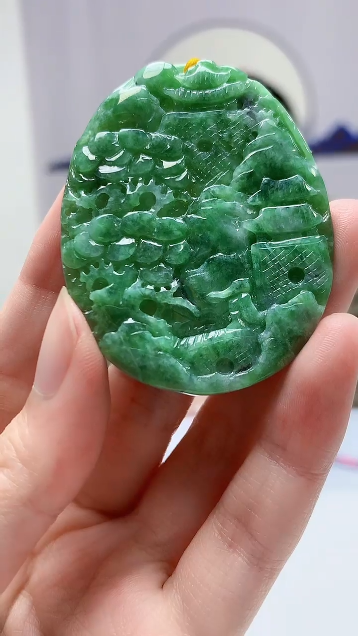 【闪购商品】定制翡翠未镶嵌4812zm-毛货挂件67山水