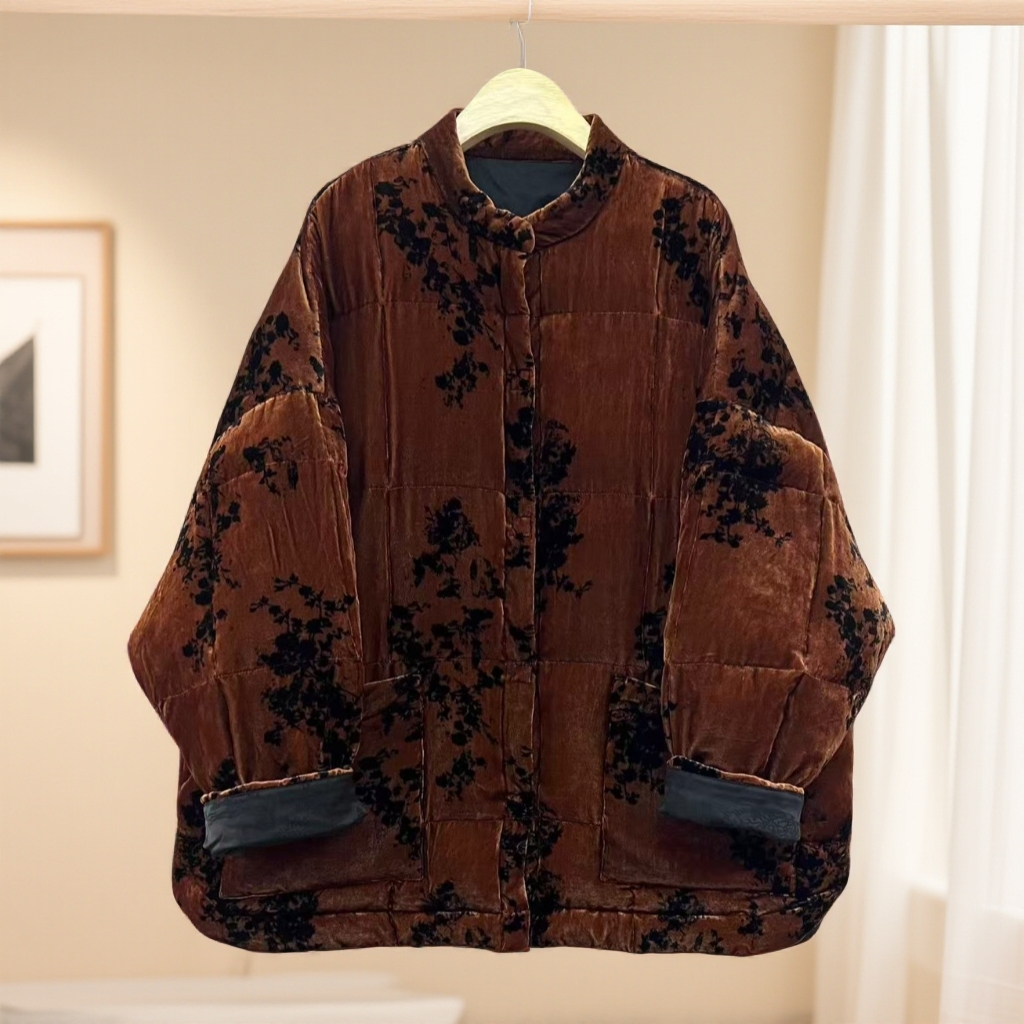 古兰木3876立领加厚复古保暖宽松桑蚕丝50%棉衣