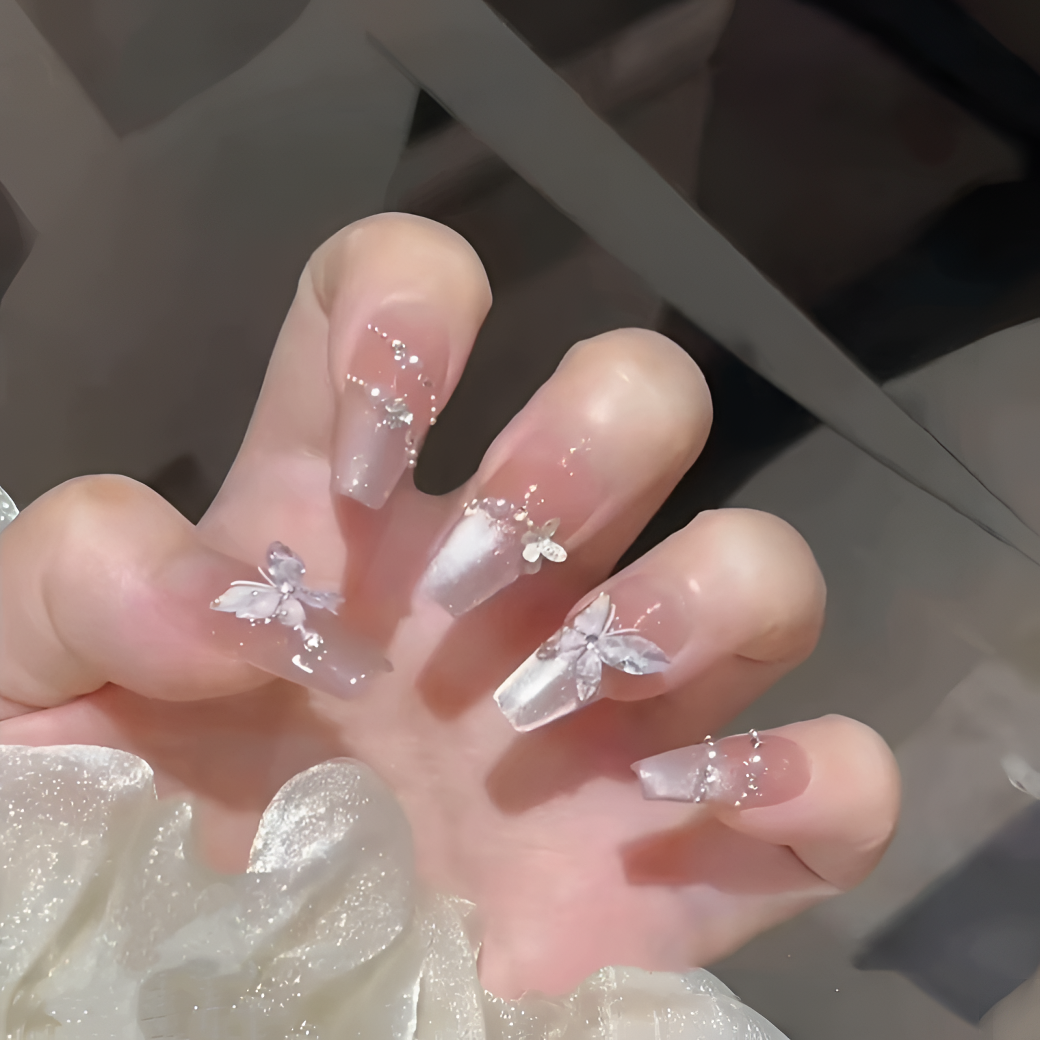 【双生蝶】时尚清新纯欲高级感显白长款百搭手工穿戴式蝴蝶美甲