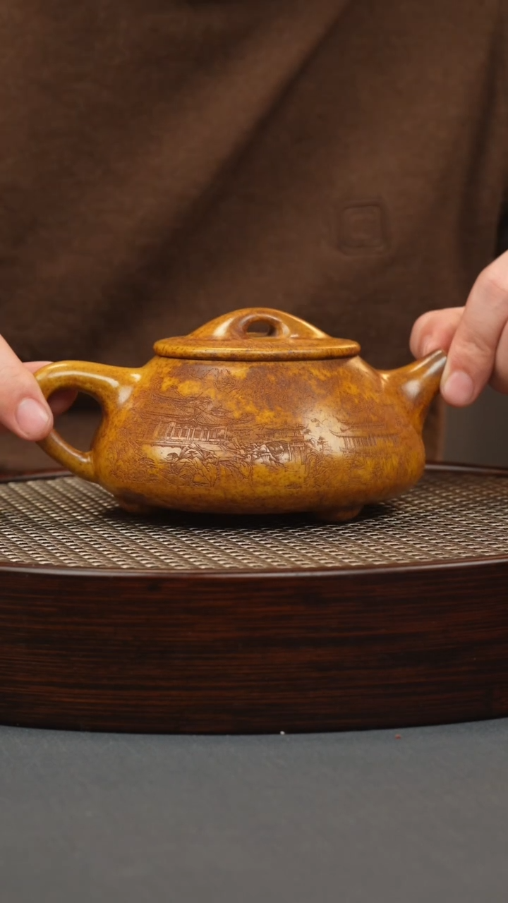 【闪购商品】紫砂茶壶龙骨金砂 景舟石瓢 刻绘