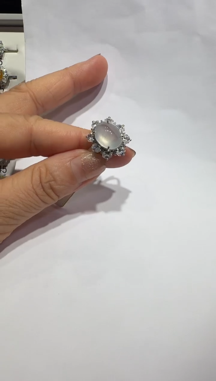 银S925镶嵌戒指翡翠925银镶翡翠戒指镶嵌82