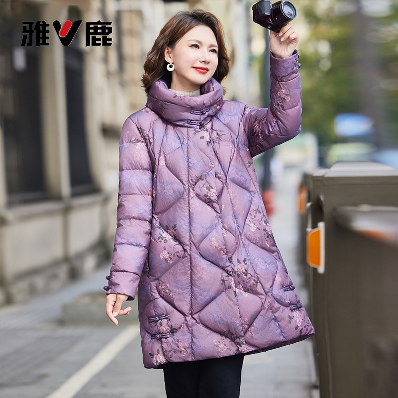 V/雅鹿中长款妈妈冬装羽绒服女新款时尚柔软保暖中年女装外套A73