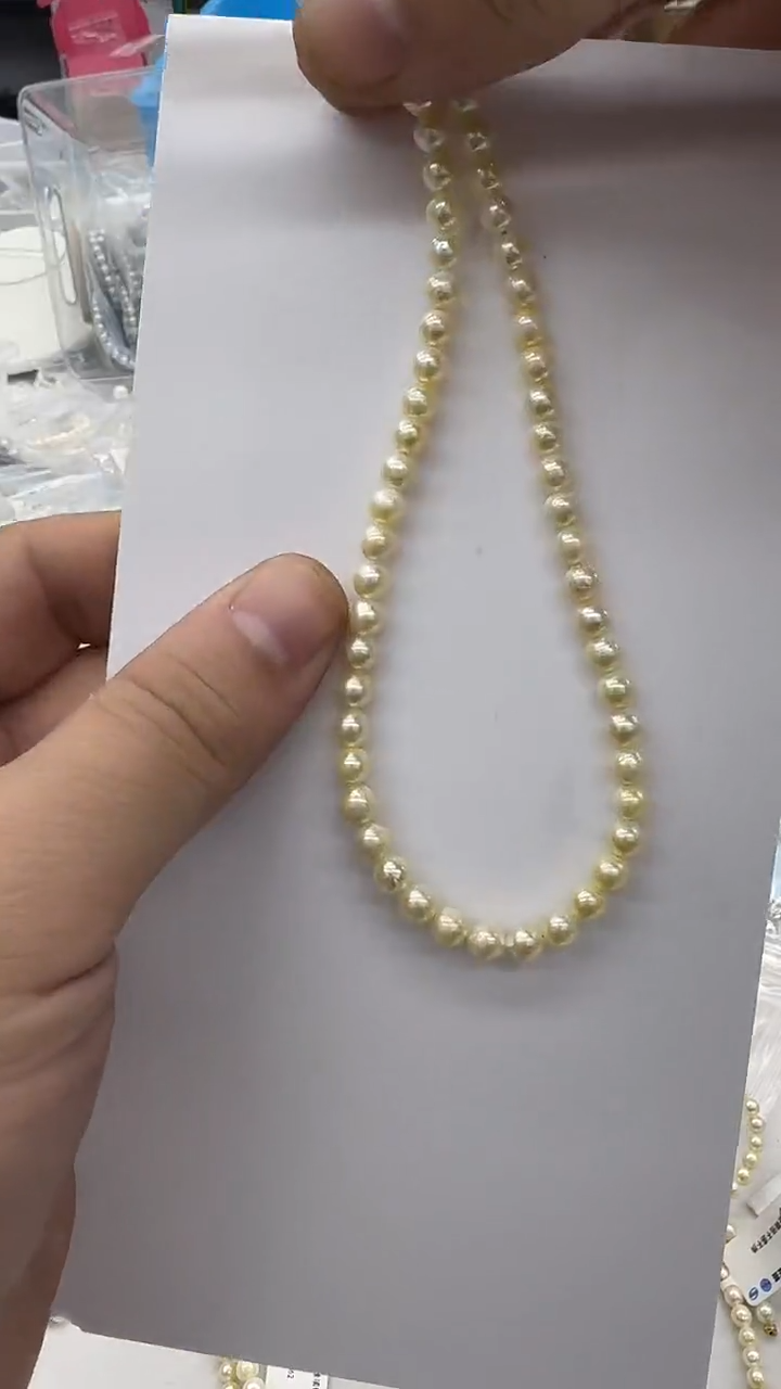 项链银S925镶嵌海水珍珠v****h6mm 羽黄金-孤品