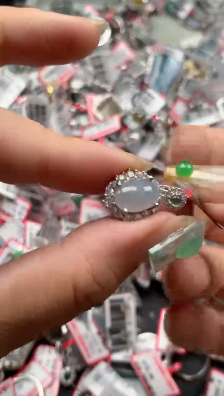 银S925镶嵌戒指翡翠天然A货缅甸翡翠