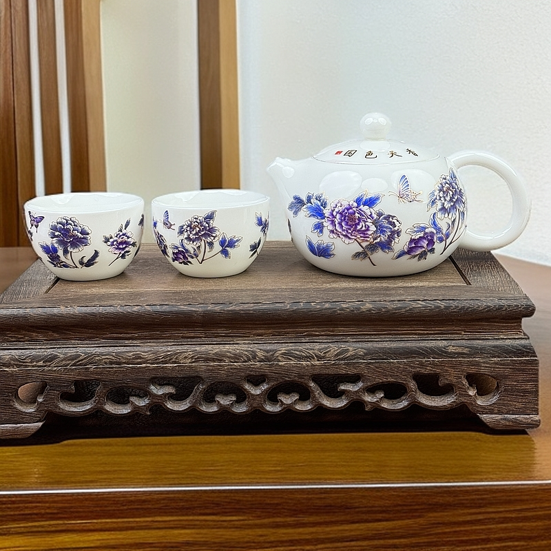 国色牡丹变色掐丝西施一壶两杯 C64