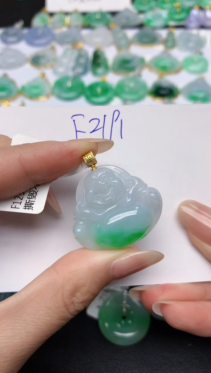 颈饰18K金镶嵌翡翠天然缅甸A货翡翠百元以上9元证书费自理