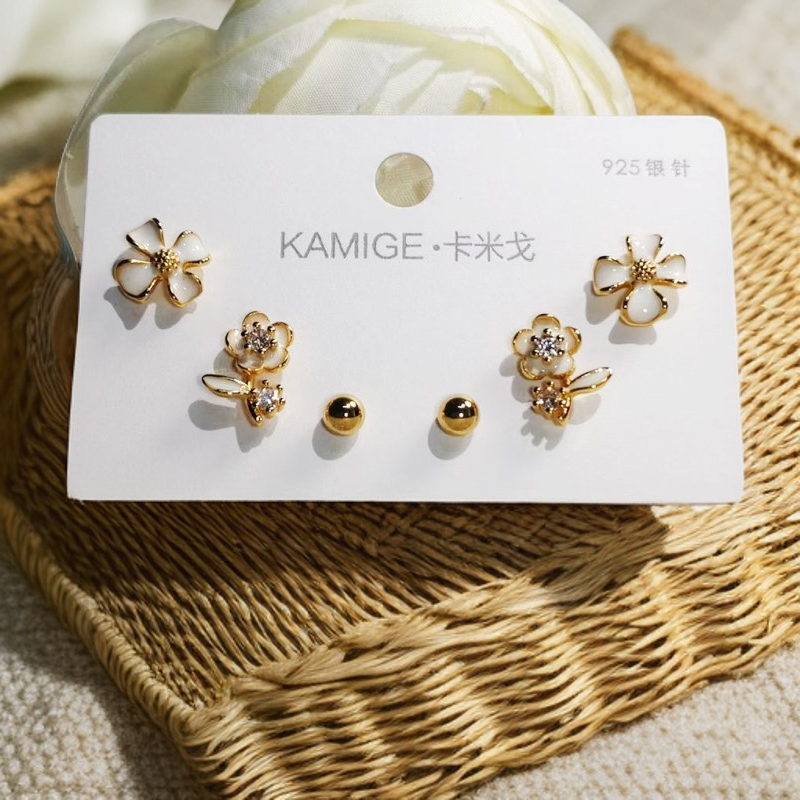 铜合金锆石耳饰 S925银针耳饰精致小巧通勤百搭三件套1062