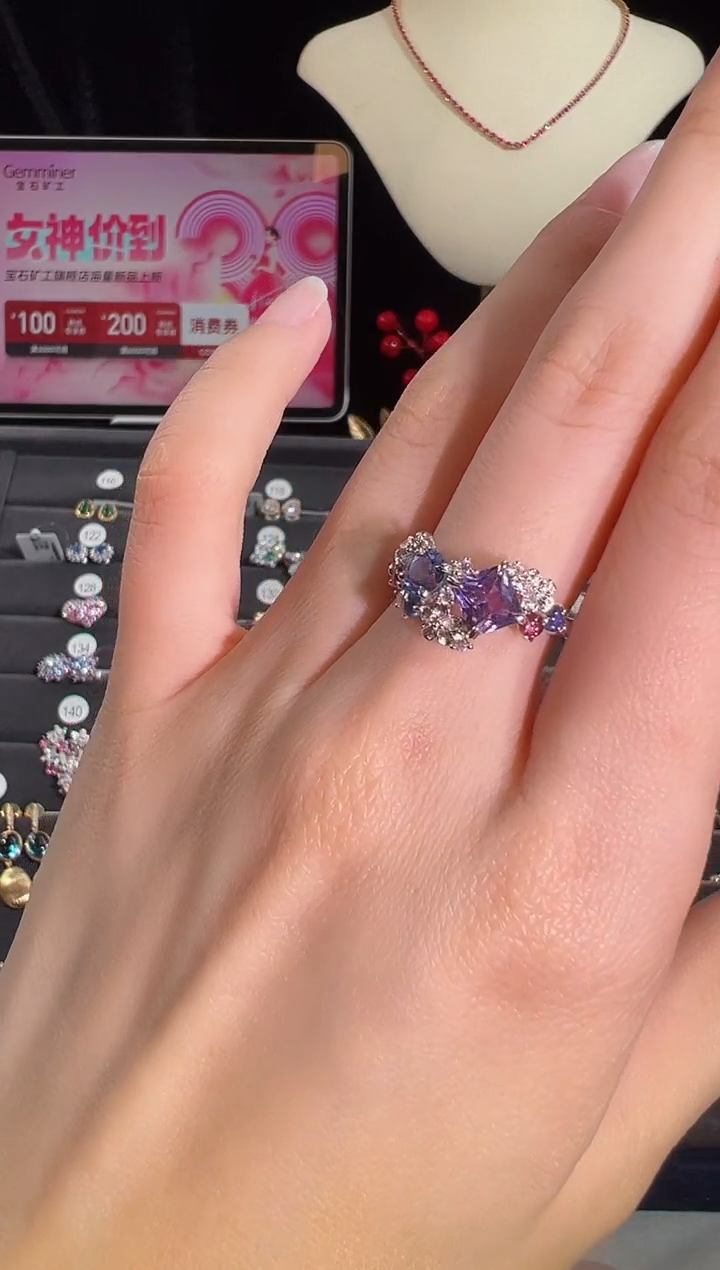 【闪购商品】彩色蓝宝石戒指18K金镶嵌BR19589#-W#155