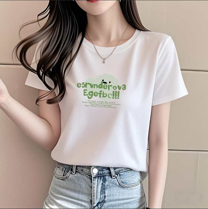 2025夏季新款 印花纯棉短袖t恤收腰短款小个子显瘦百搭修身设计感