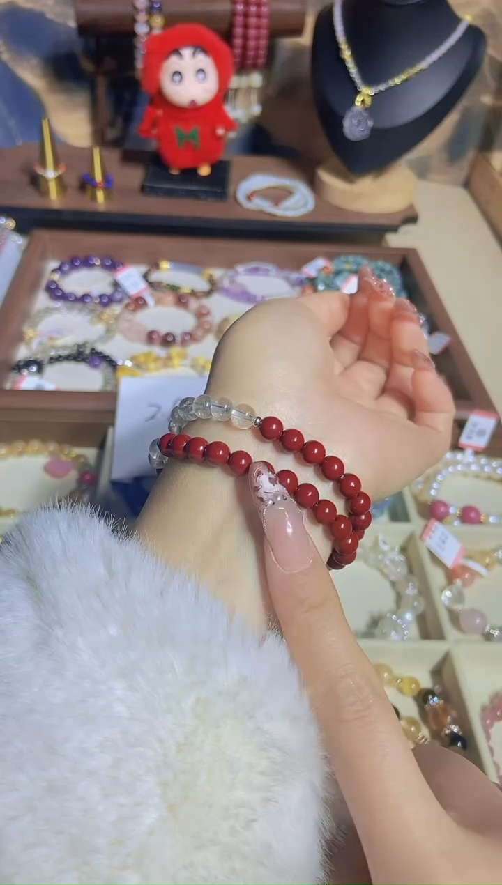 【闪购商品】水晶手链未镶嵌朱砂白水晶双圈手串