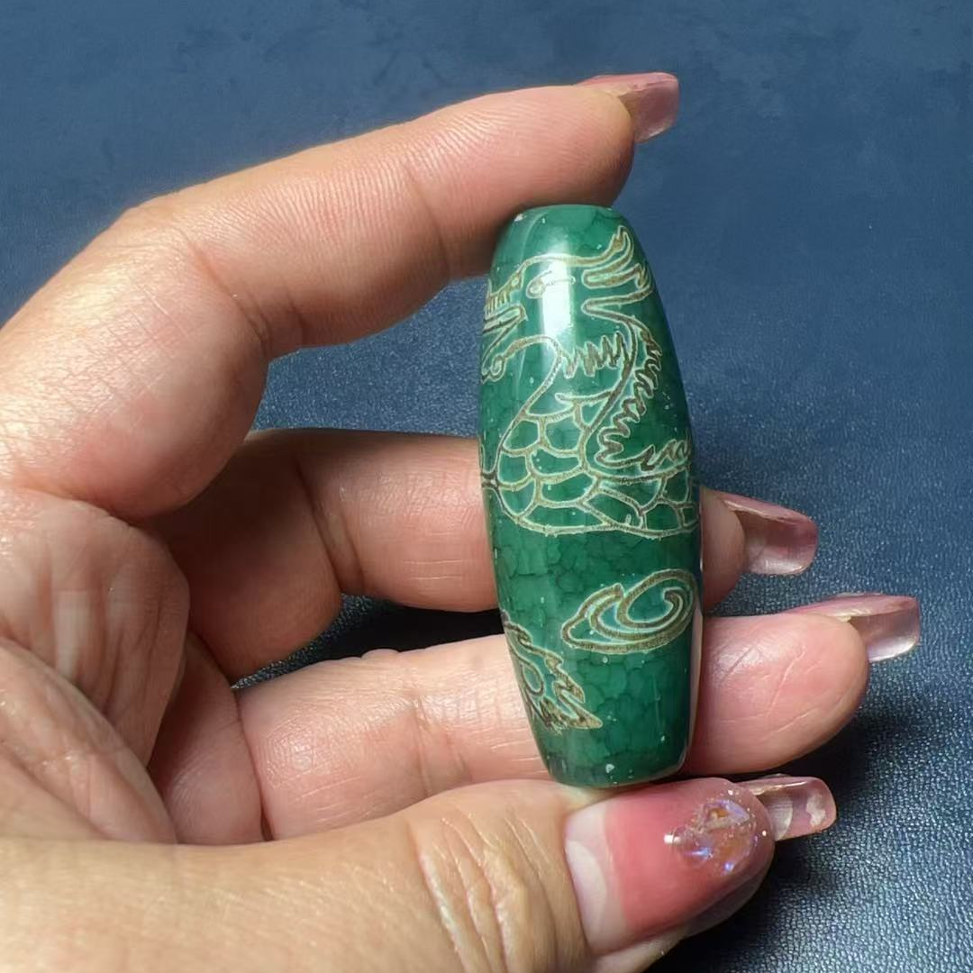 非金属珐琅项链 藏式经典绿龙吊坠项链