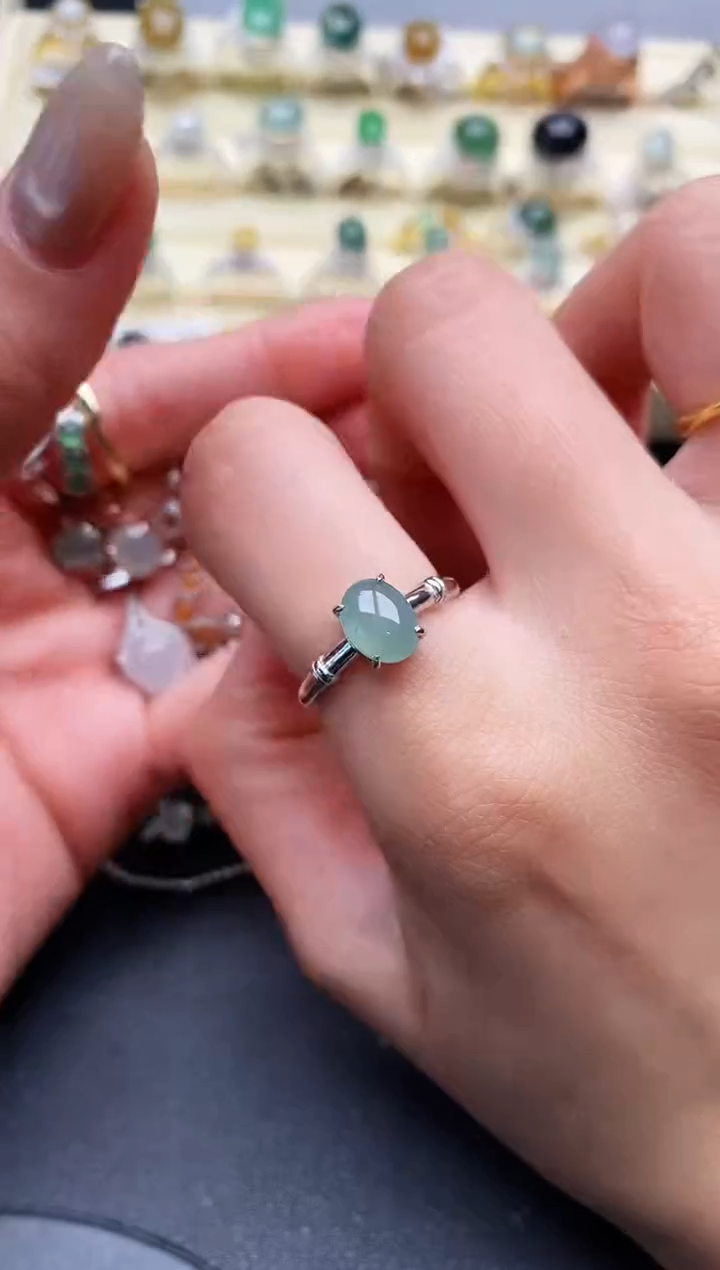 【闪购商品】翡翠戒指银S925镶嵌缅甸翡翠2  4+6