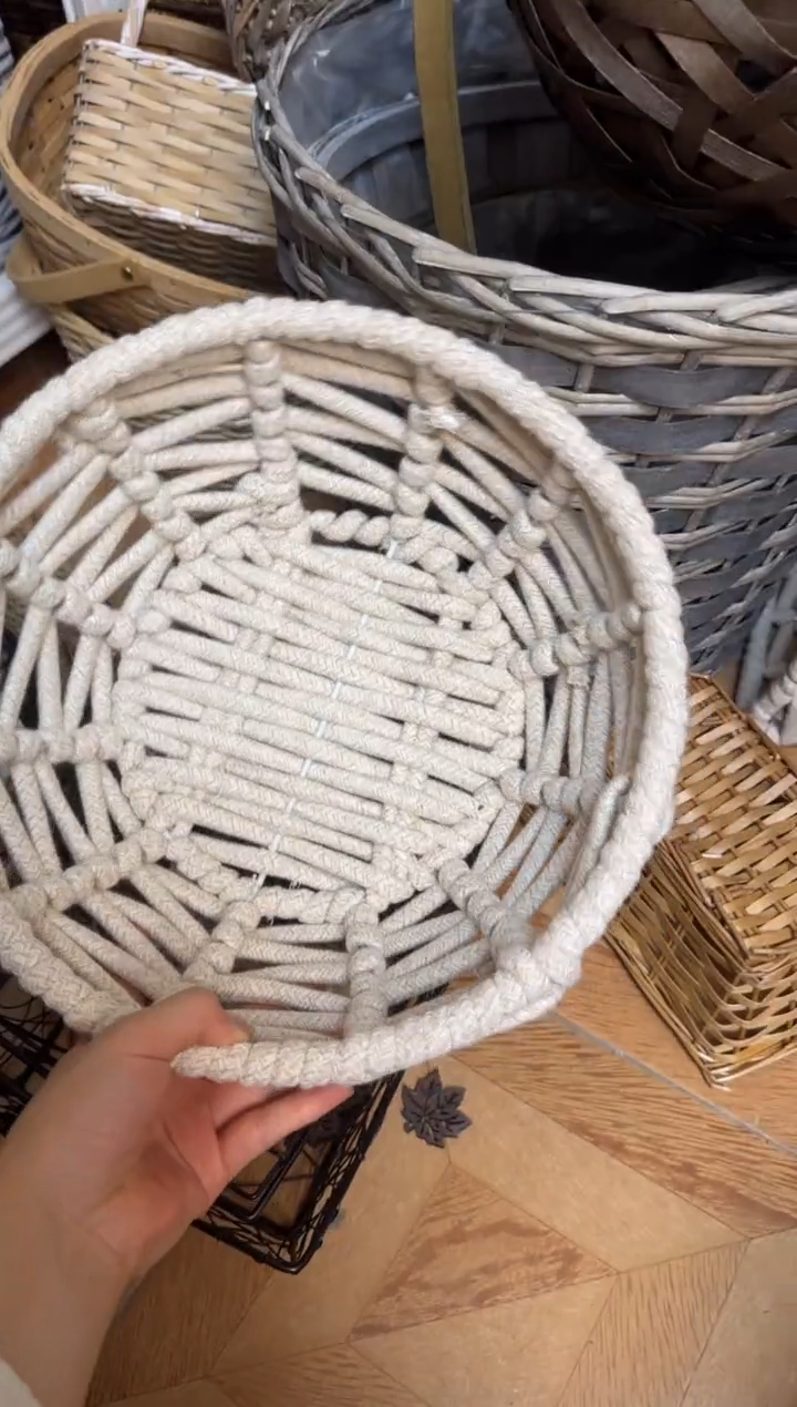 俩*微瑕捡漏绳编圆形小筐小号