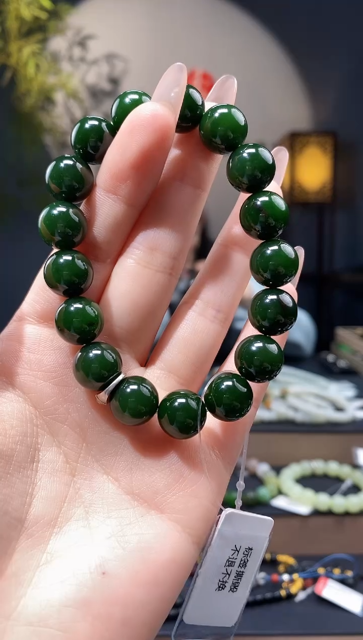 【闪购商品】和田玉1未镶嵌12mm碧玉圆珠手串
