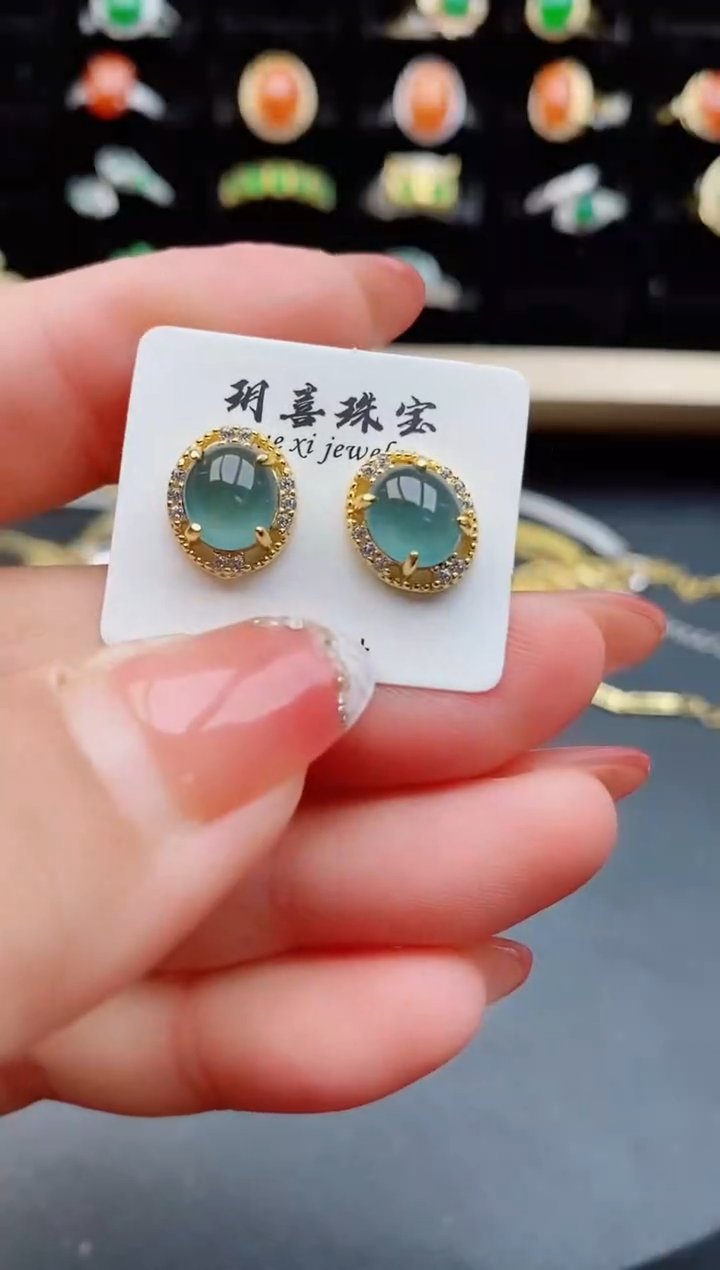 【闪购商品】翡翠耳饰银S925镶嵌1212