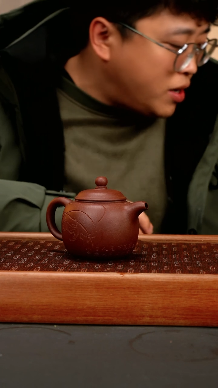 【闪购商品】紫砂茶壶lw 紫泥 匏尊 刻绘