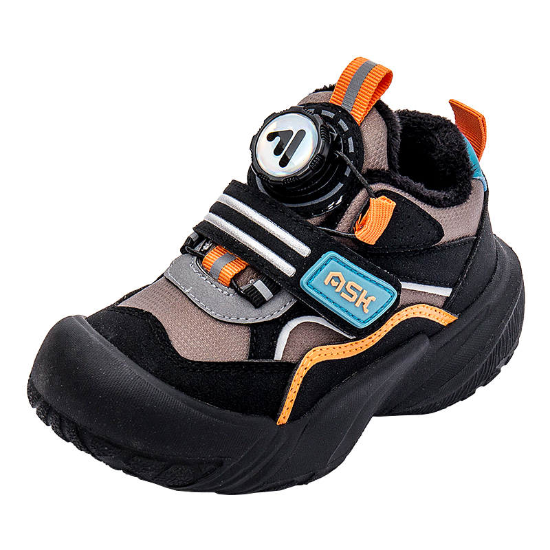 儿童运动鞋秋冬新款男女童加绒保暖运动鞋旋转扣休闲户外鞋老爹鞋