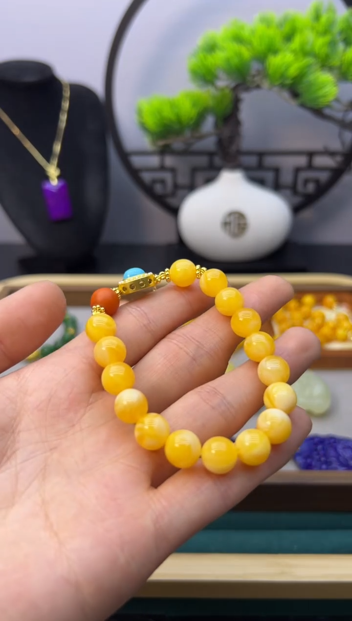 【闪购商品】蜜蜡手链14K金镶嵌S487      