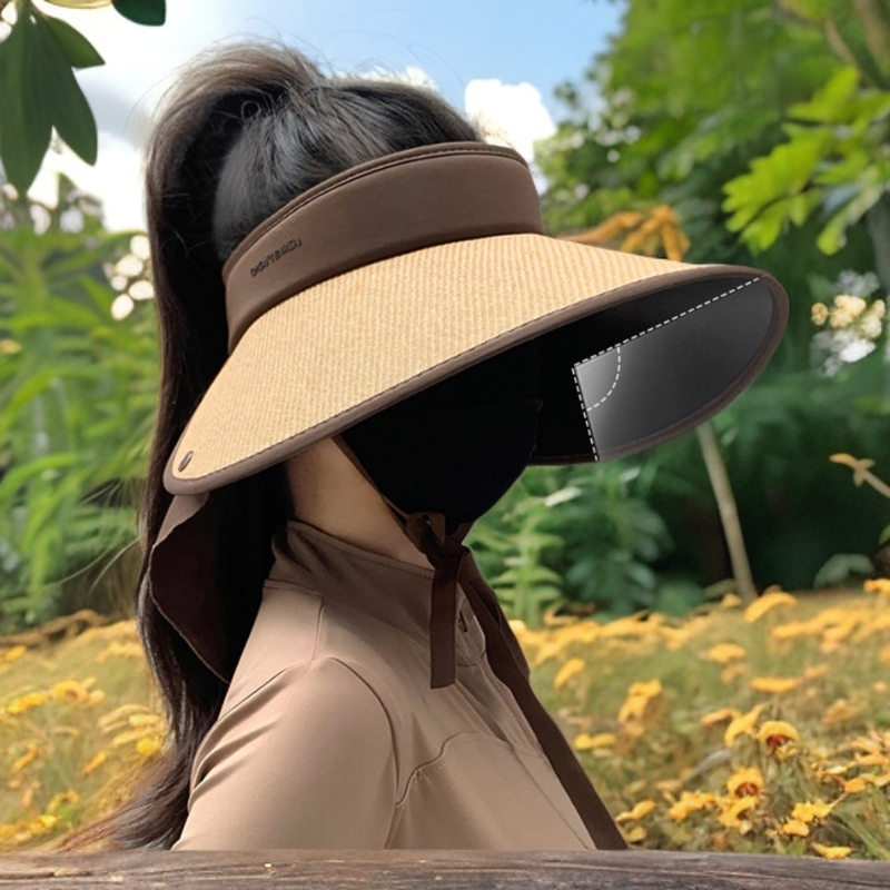 #32帽子时尚百搭夏季户外骑行女草编帽遮阳韩版护颈披肩遮脸日用