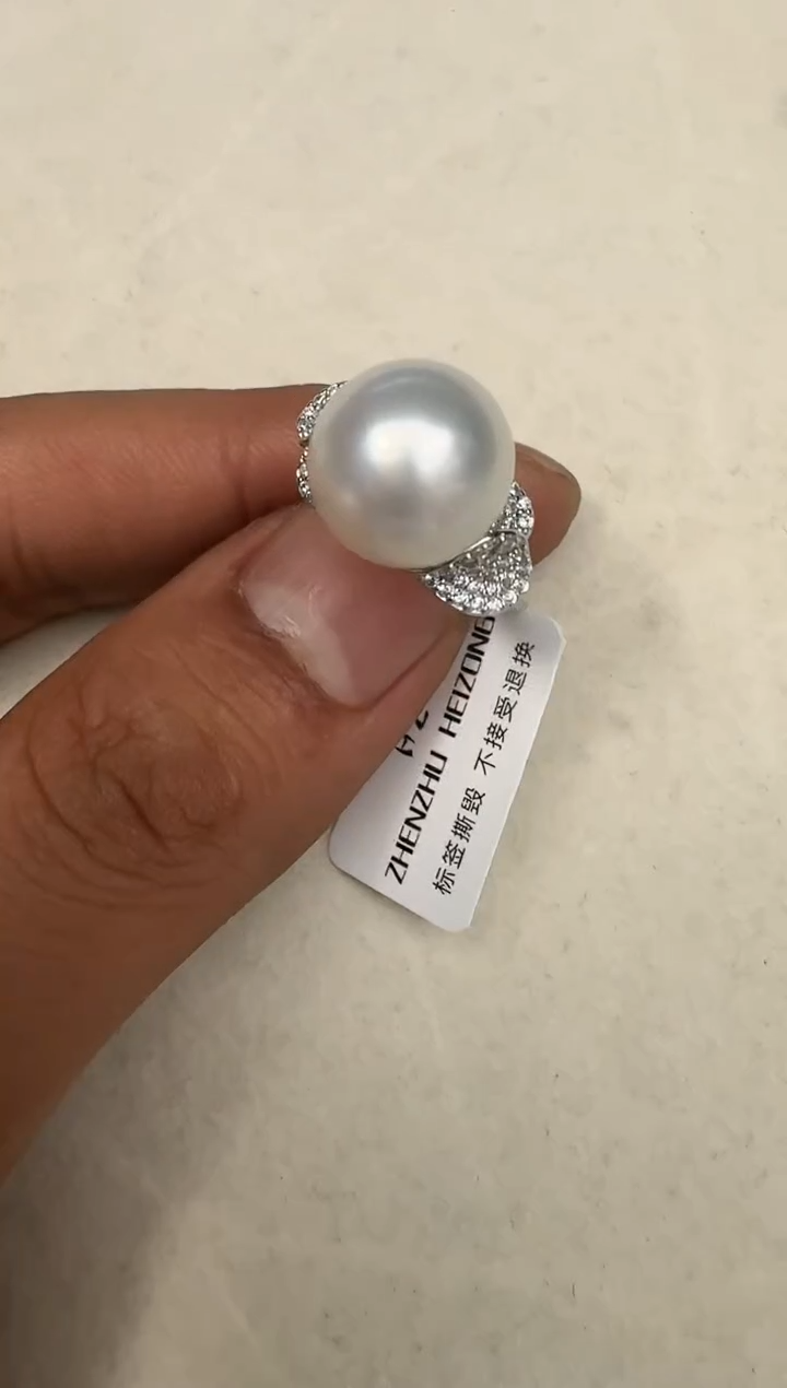 银S925镶嵌戒指海水珍珠戒指