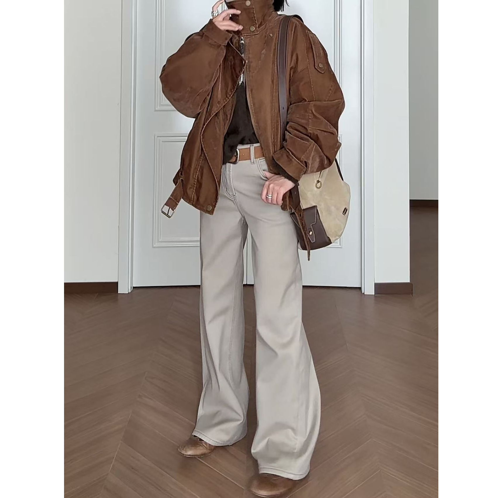 【梨缀枝白】加绒莱赛尔弹力时尚百搭老钱风拖地牛仔裤子女