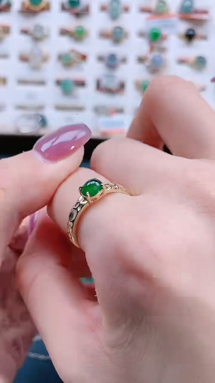 翡翠戒指银S925镶嵌天然翡翠