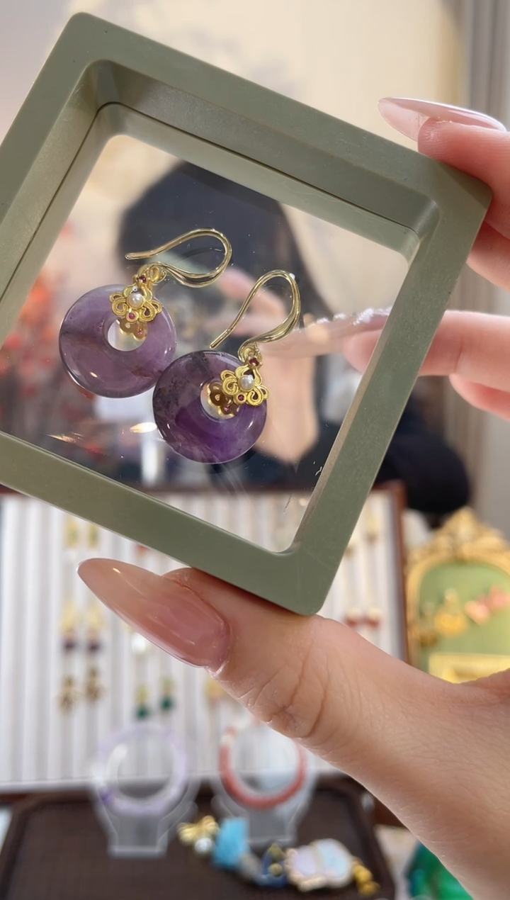 铜合金925银无紫水平安扣耳钉