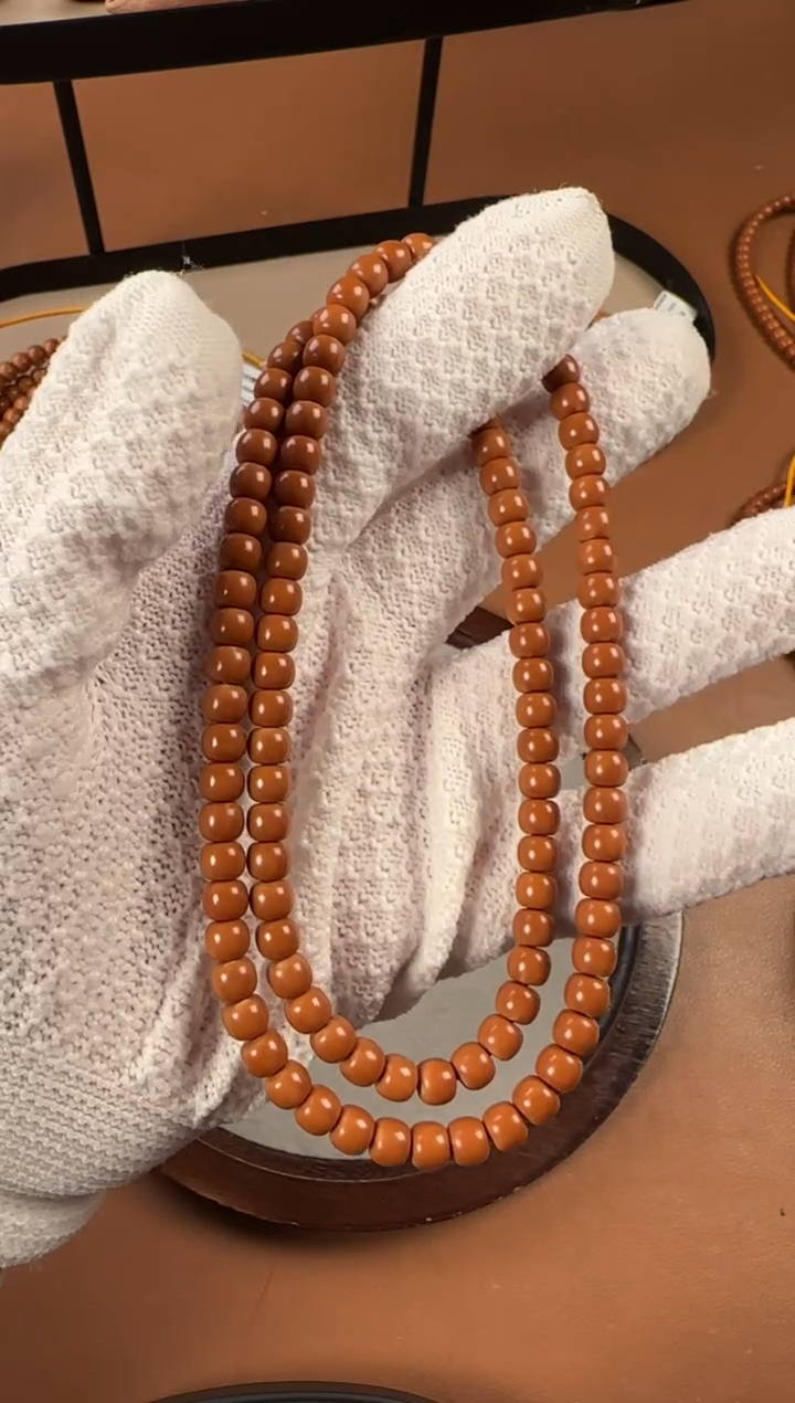 手串橄榄核Z***@6.4mm核尖108，老挝料，老型珠，高油高密