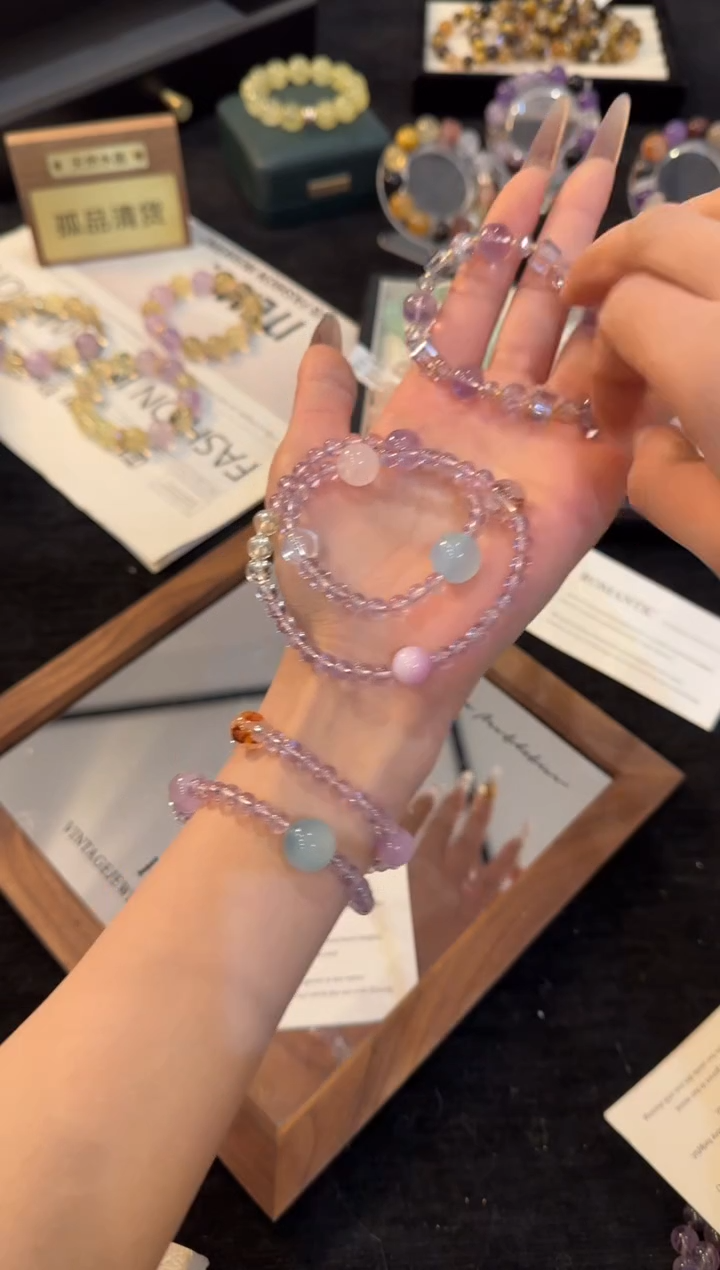 合金手链水晶紫水晶双圈手链f6333