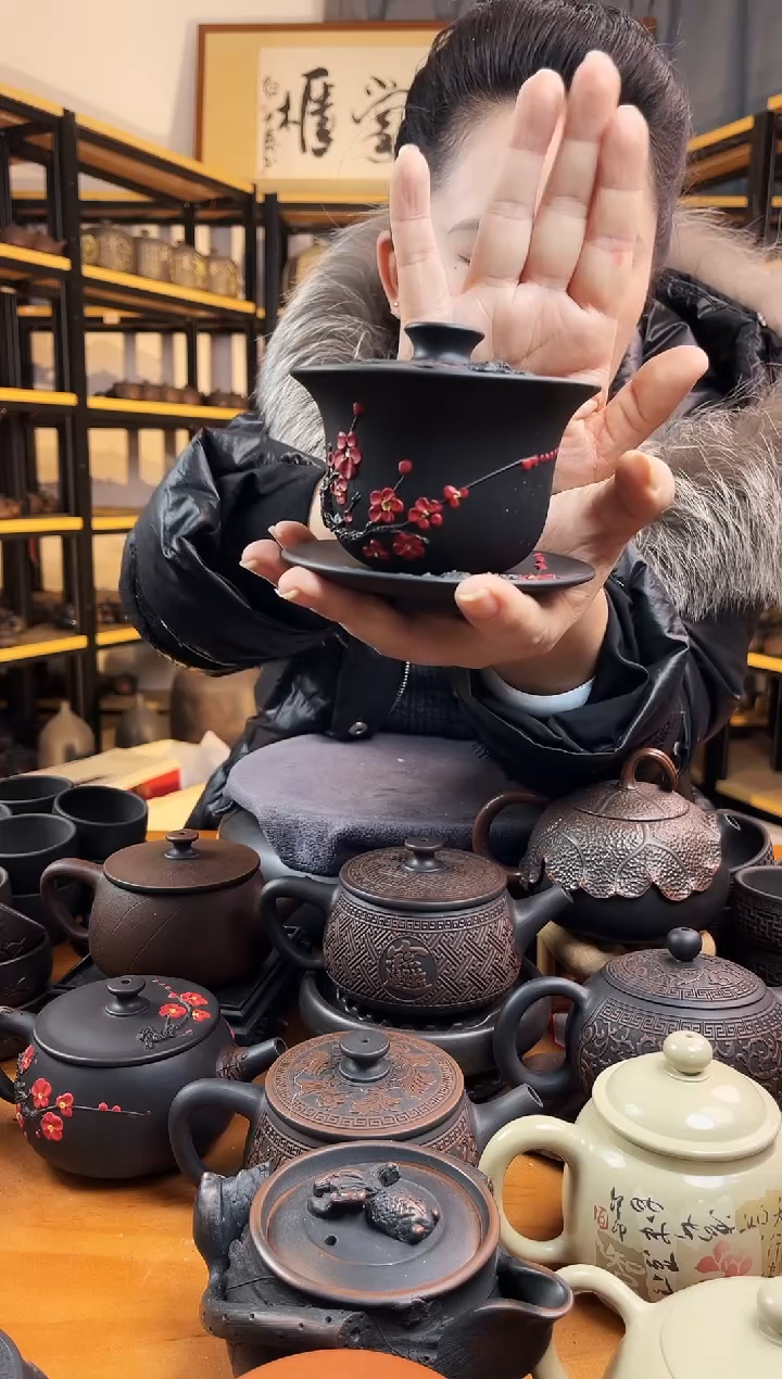 【闪购商品】壶红梅 拉丝 三才  盖碗