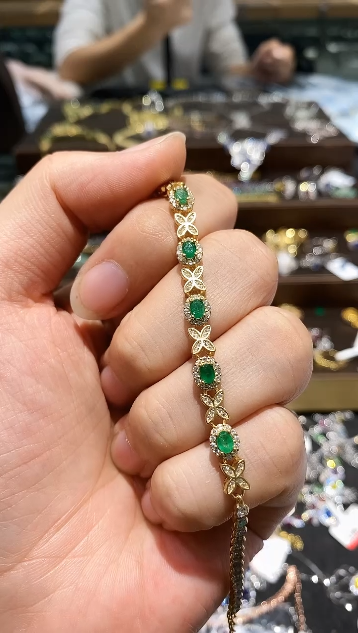 【闪购商品】祖母绿手链银S925镶嵌手链