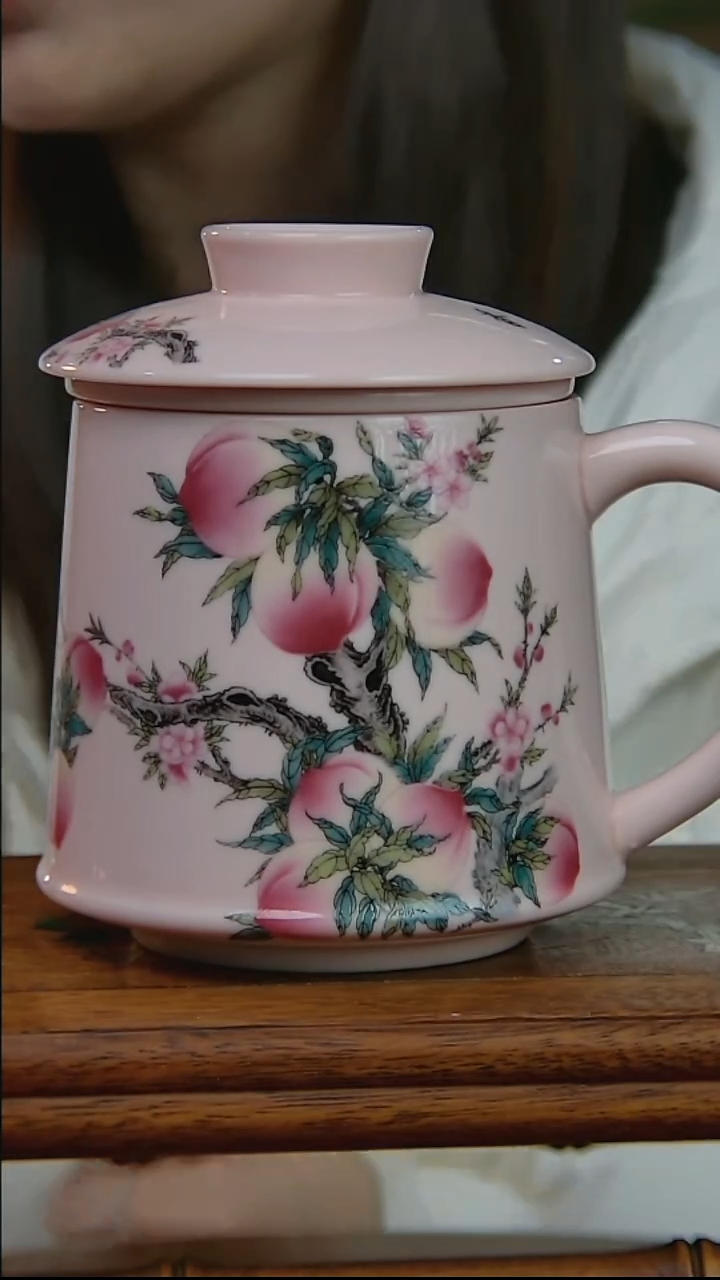 摆件陶红稀土寿桃办公杯