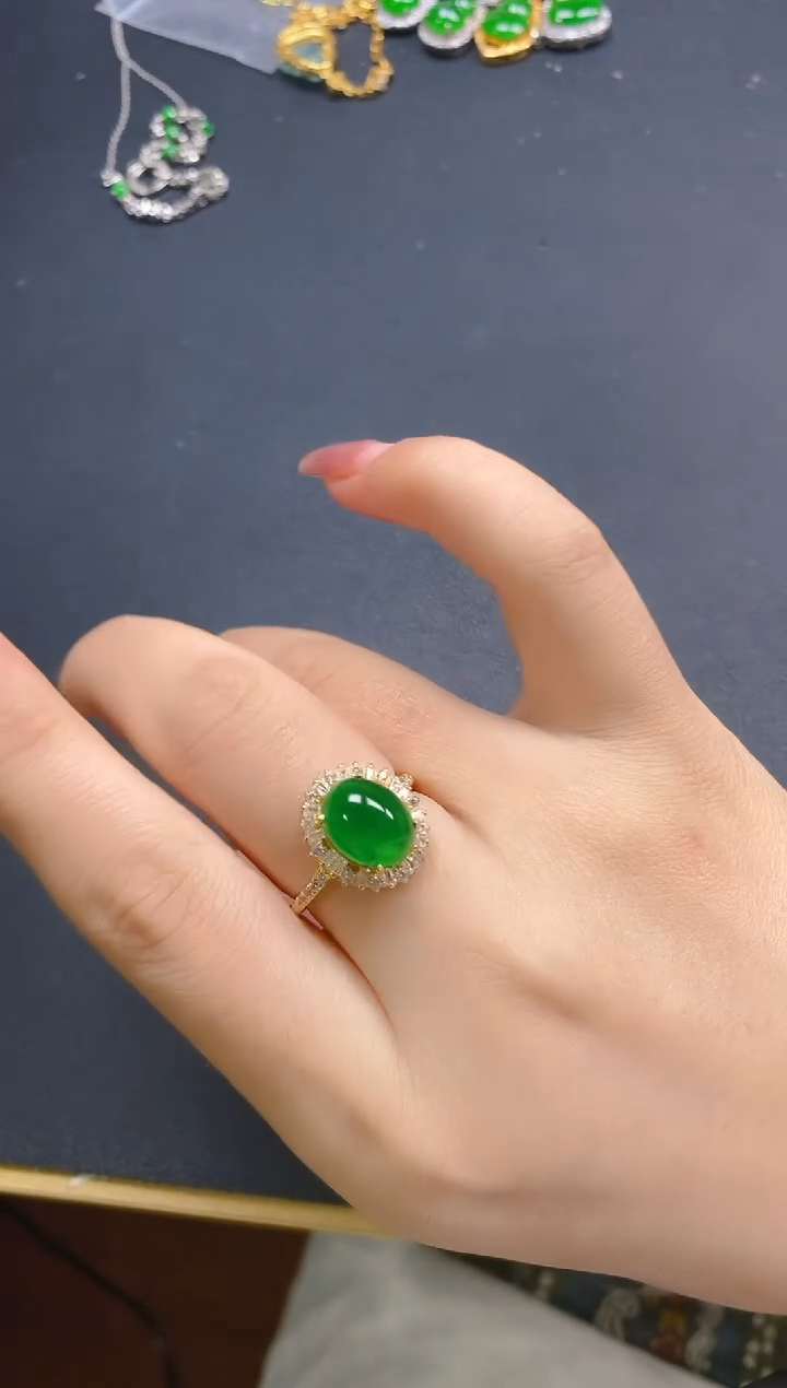 翡翠戒指银S925镶嵌86