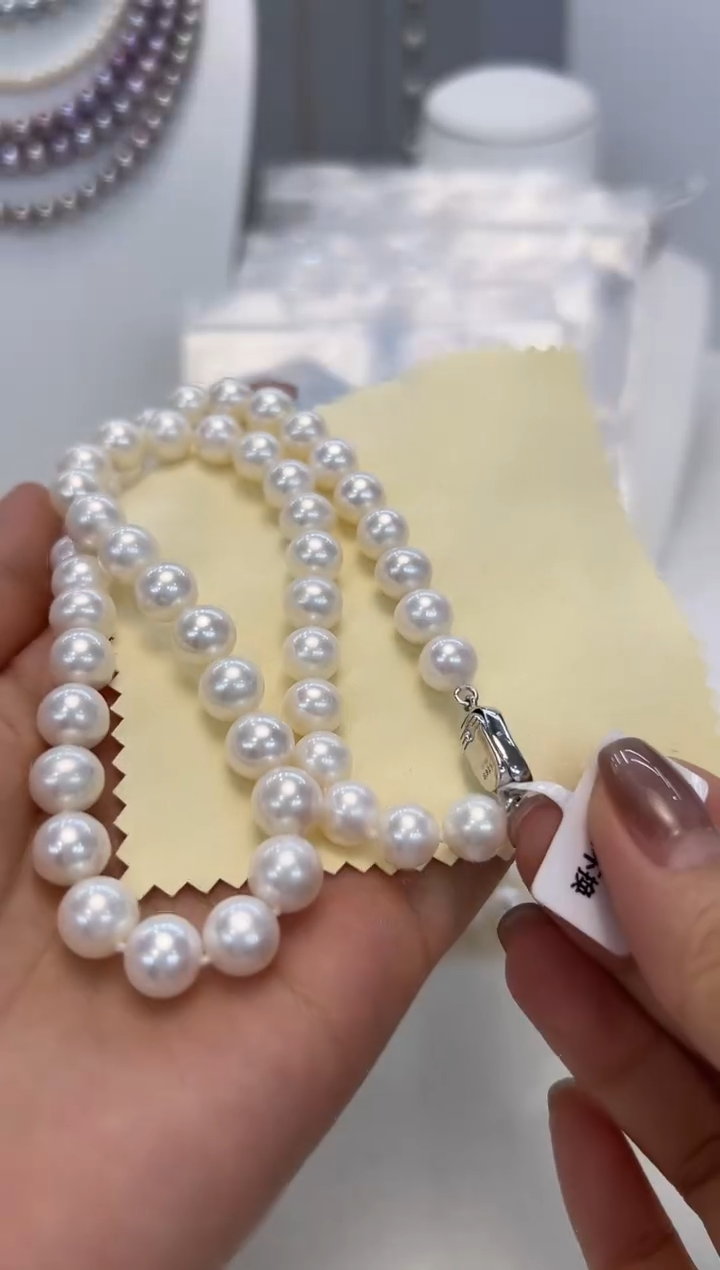 淡水珍珠银S925镶嵌颈饰8.5-9.5无核白珠项链