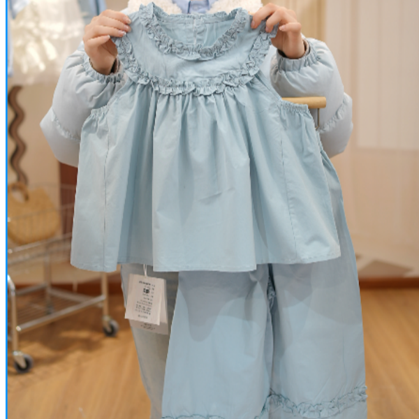 休闲套头夏季纯色-30485女套装半身裙外套衬衫女宝泡泡袖