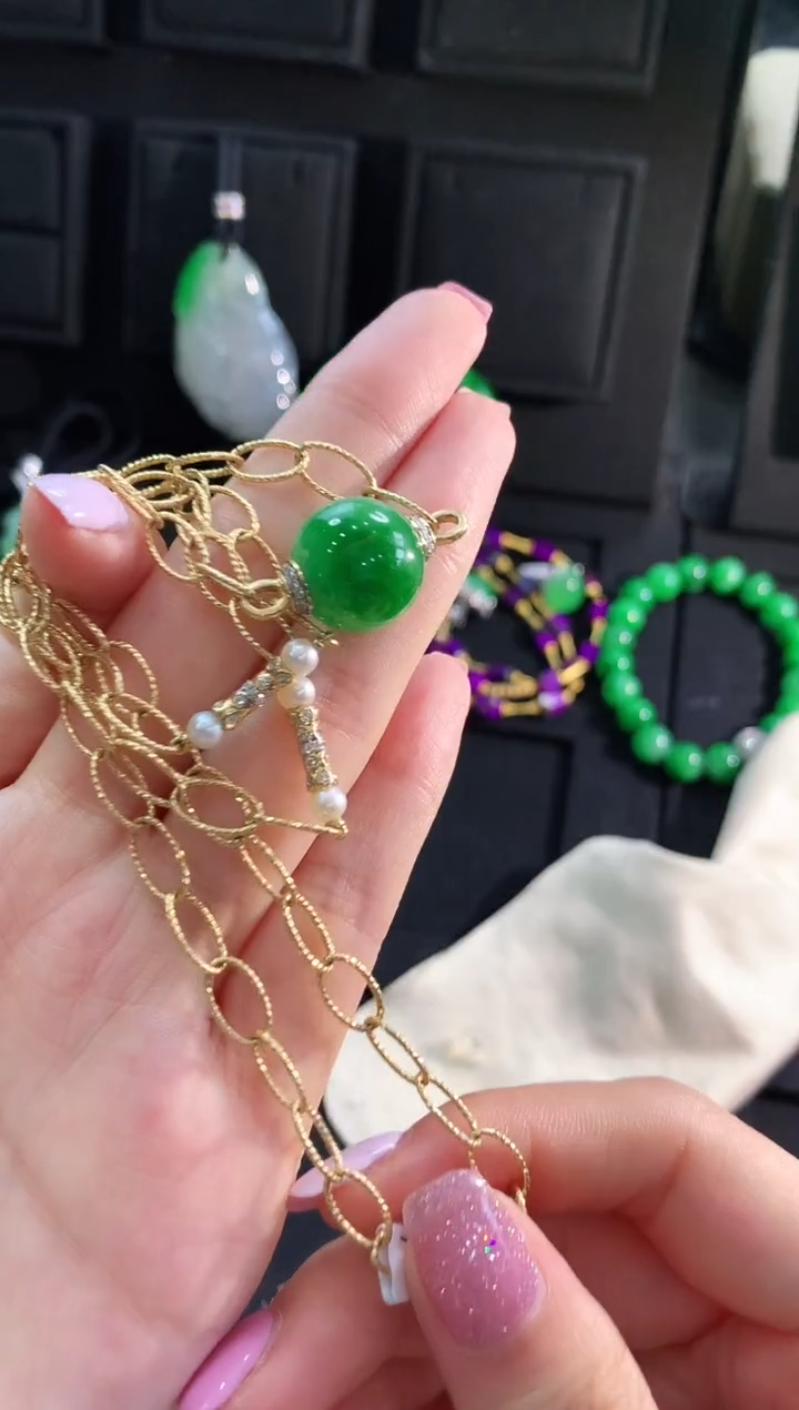 【闪购商品】翡翠颈饰18K金镶嵌吊坠 一体链