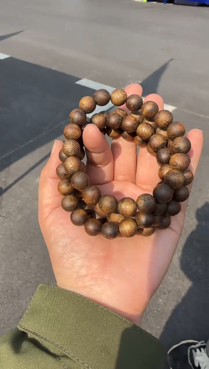 沉香手串99沉海南奇楠红骨凹身正圆珠单圈10mm8g+多样性发1