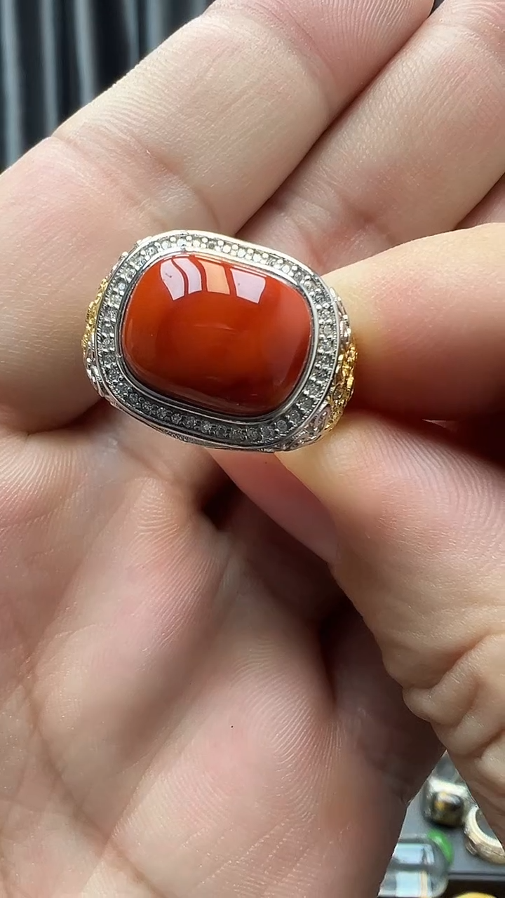 银S925镶嵌南红玛瑙戒指01