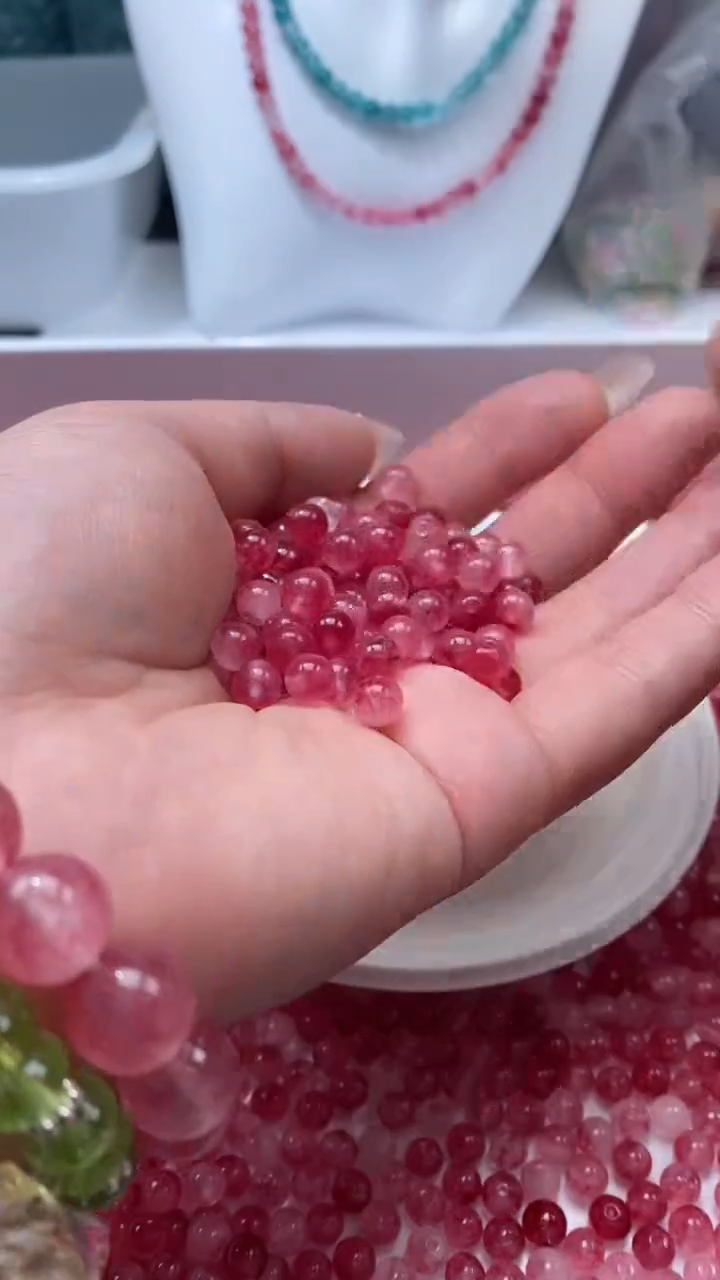 颈饰未镶嵌水晶W3276卢比莱粉碧玺6MM*16颗