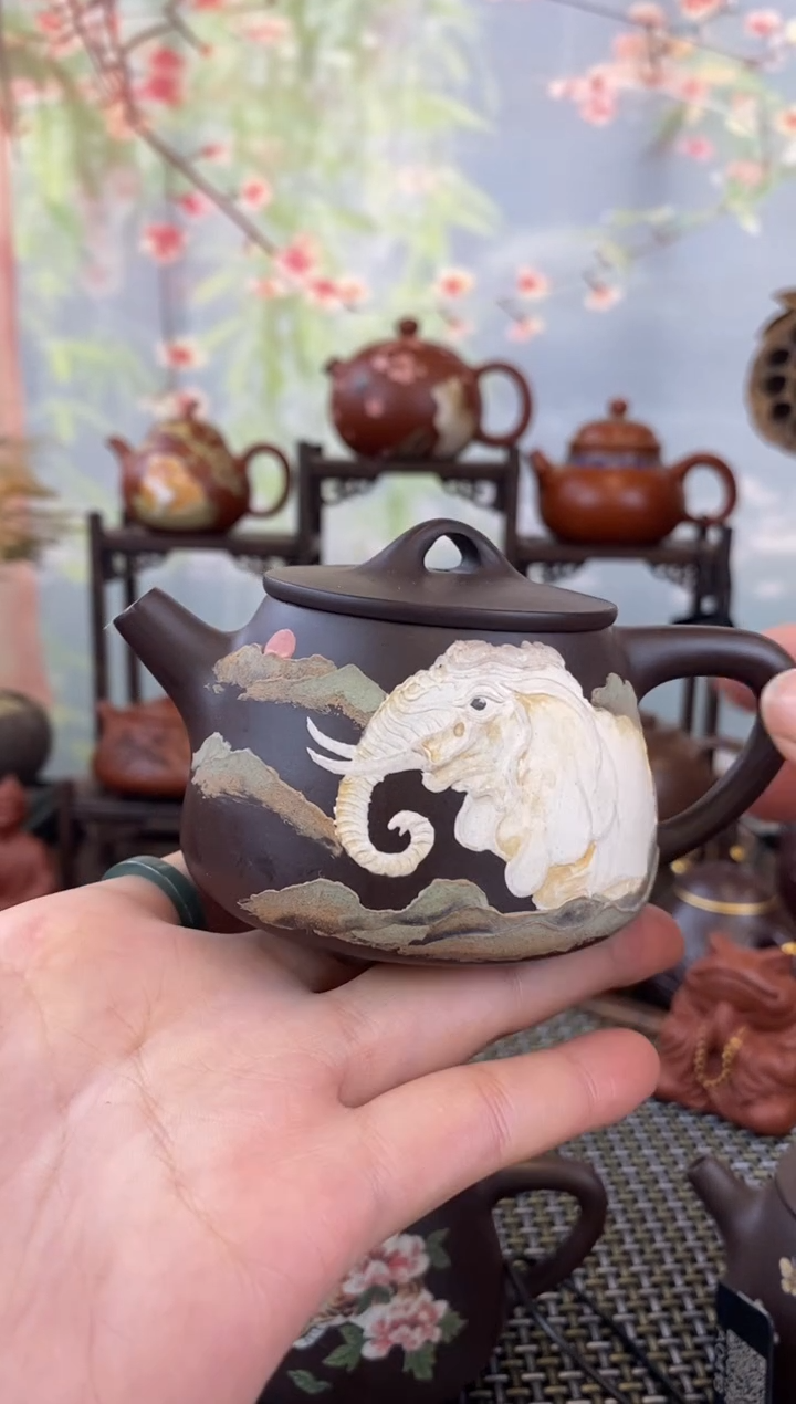 茶壶紫砂紫泥泥绘小高瓢