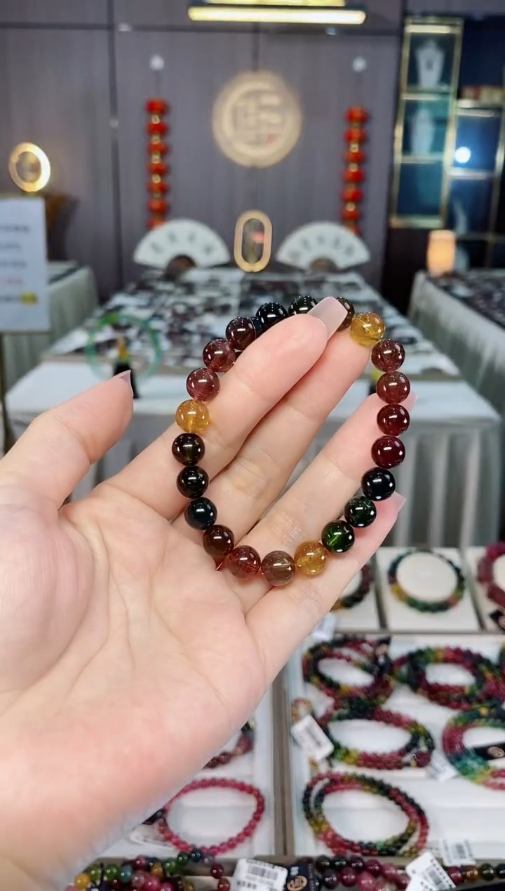 未镶嵌老矿碧玺彩虹冰体单圈手串8mm+碧玺hon多样性发货一条