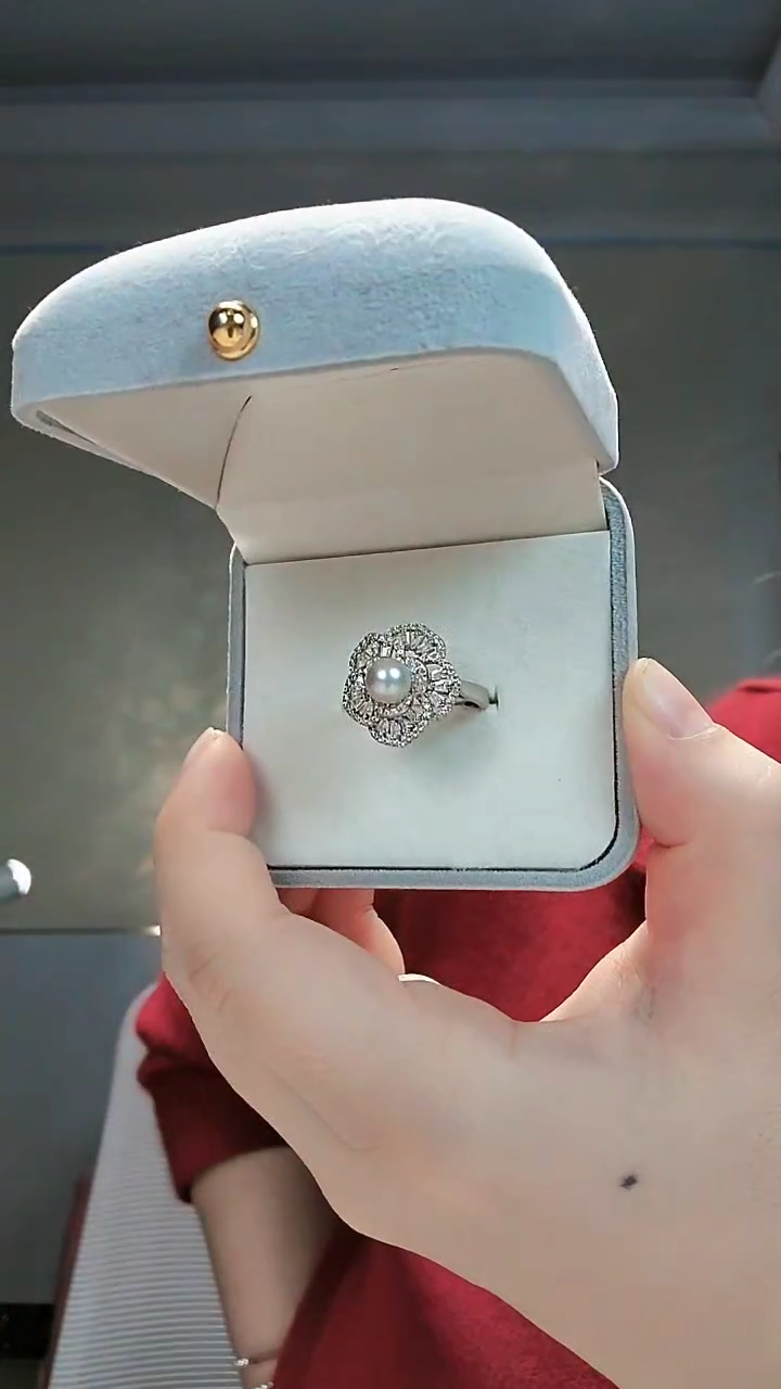 【闪购商品】海水珍珠戒指银S925镶嵌真多麻富贵花开戒指