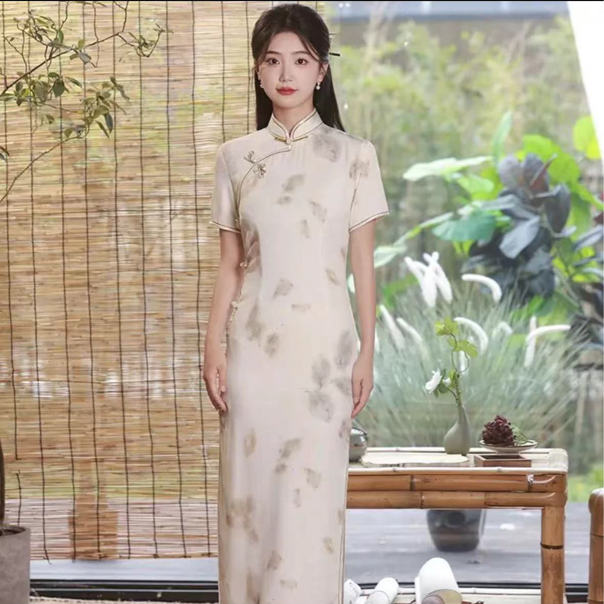 277-渲染 花瓣 年轻 花扣 改良 旗袍