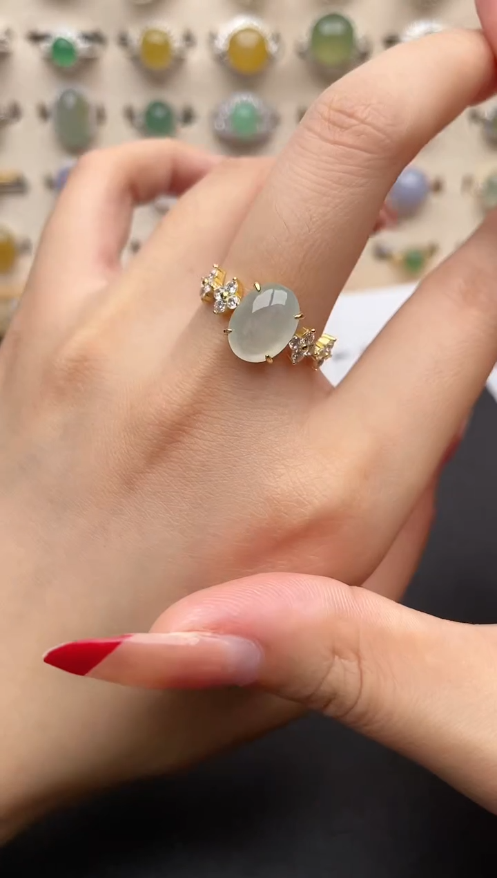 【闪购商品】翡翠戒指银S925镶嵌一物一证一礼盒