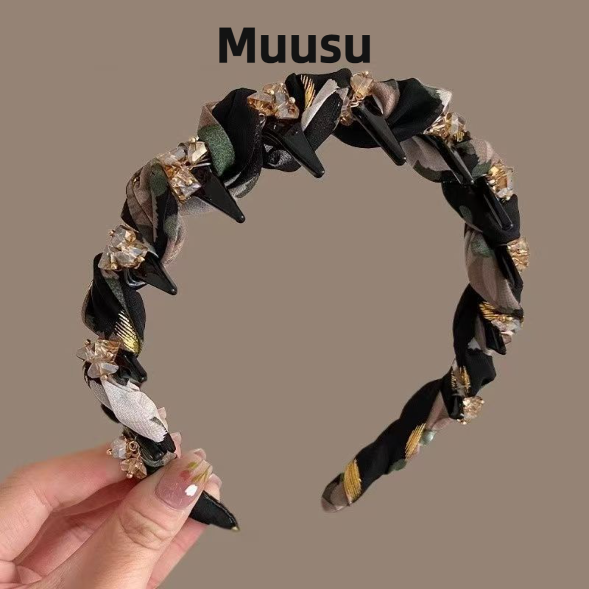 【Muusu】新款流光风复古发箍高颅顶带齿洋气时尚油墨画波浪发箍