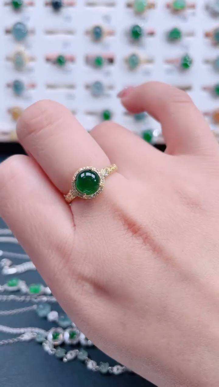 银S925镶嵌戒指翡翠天然翡翠