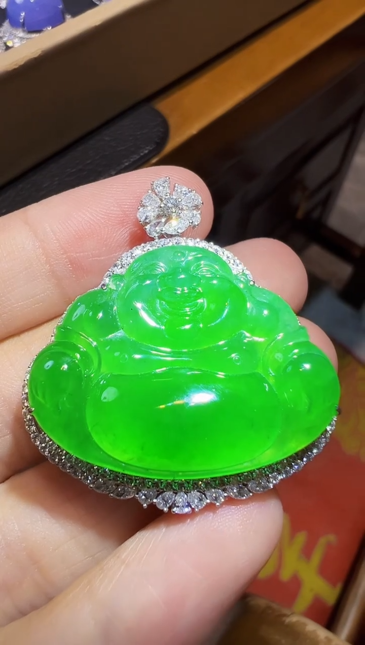 翡翠18K金镶嵌吊坠(不含链)佛公