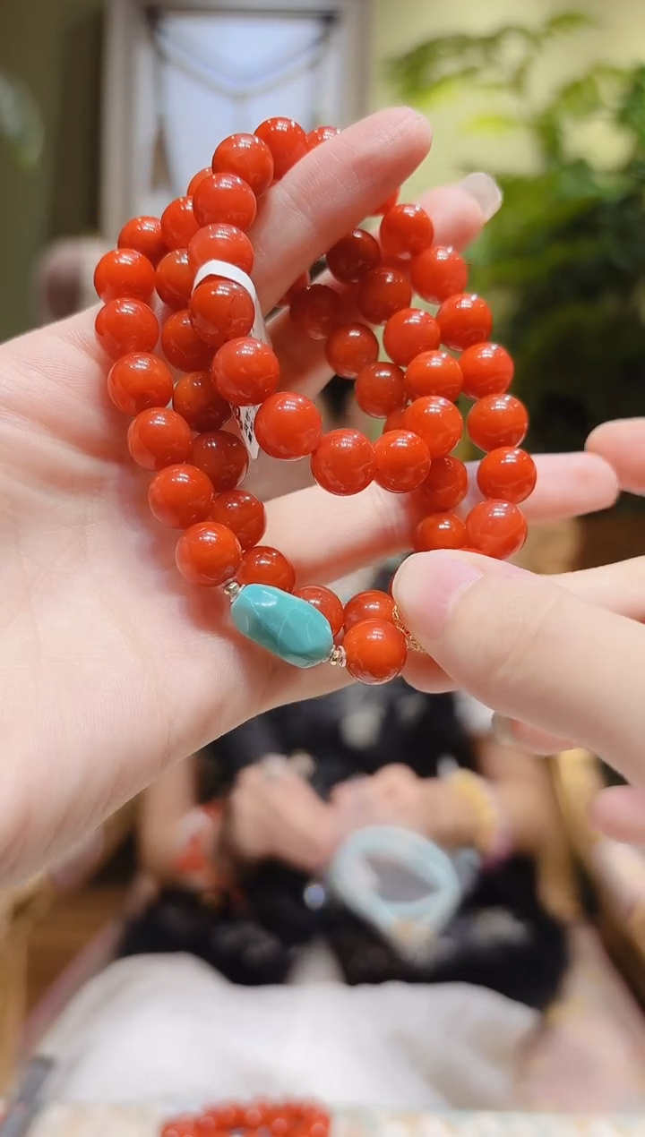 【闪购商品】南红玛瑙项链18K金镶嵌糖豆南红项链T3号