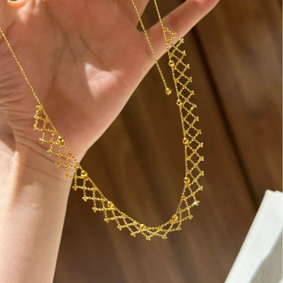 18K金进口蕾丝珠珠爆闪项链*1226*总长45可调节