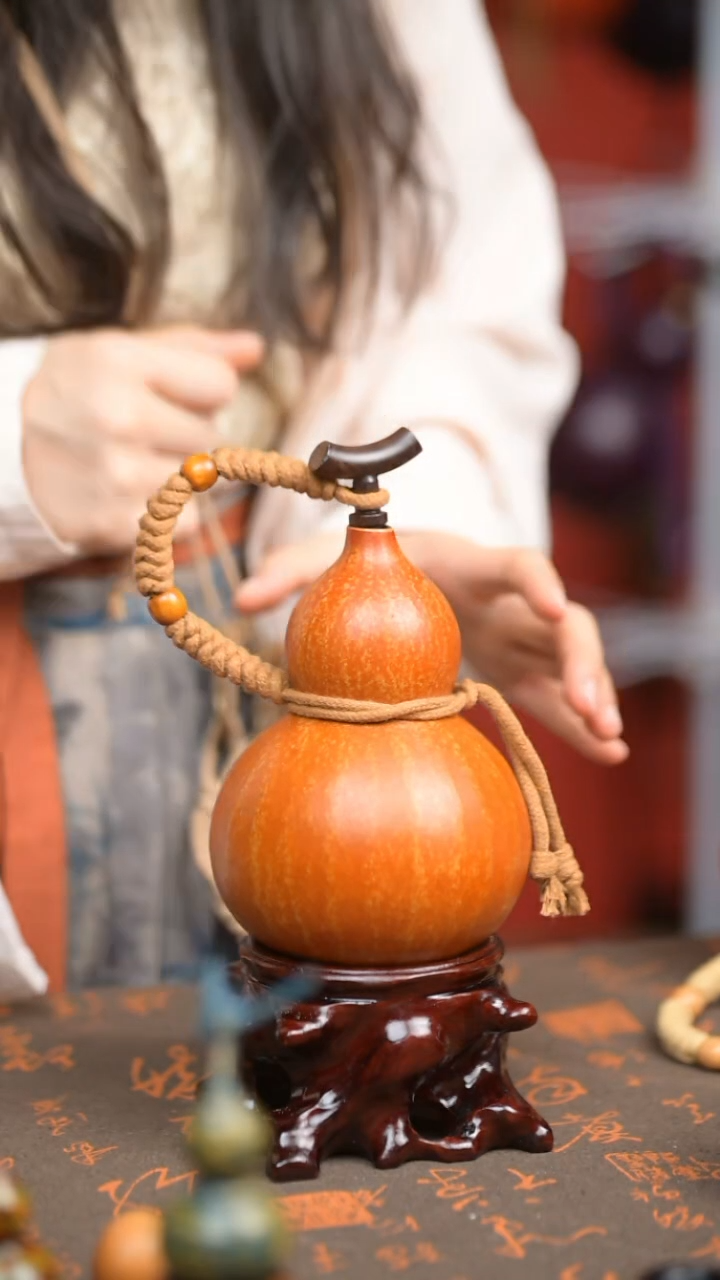 549 550ml/中药煮色 大漆葫芦水壶 送漏斗底座网兜背带